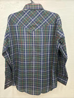 New Men’s ELY Plains Green Blue Plaid Long Sleeve Pearl Snap 16.5 Large  AA-12