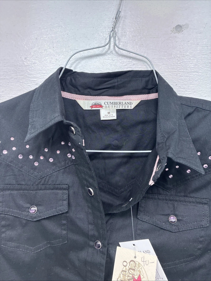 New Kids Cumberland Black Rhinestone Long Sleeve Pearl Snap Medium YY-19