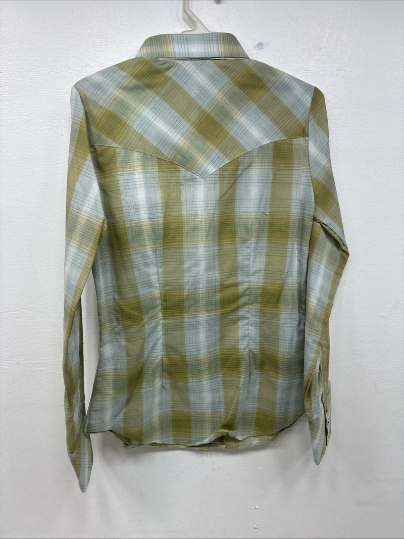 New Women’s Champion Western Green Plaid Long Sleeve Pearl Snap Size 10 KK-89