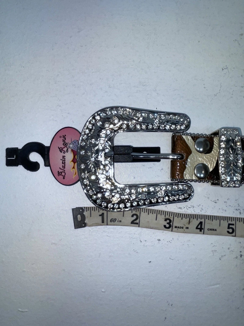 New Cow Print Genuine Leather Blazin Roxx Bling L Belt #N3510602 Z-77