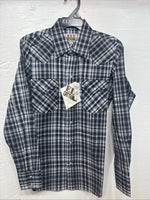 New Kids ELY Cattleman Black Plaid Long Sleeve Pearl Snap Size 14 DD-36
