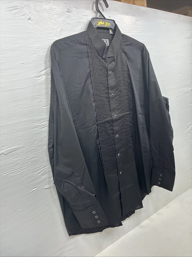 New ELY Tuxedo Black Long Sleeve Button Up English Shirt XL AA-50