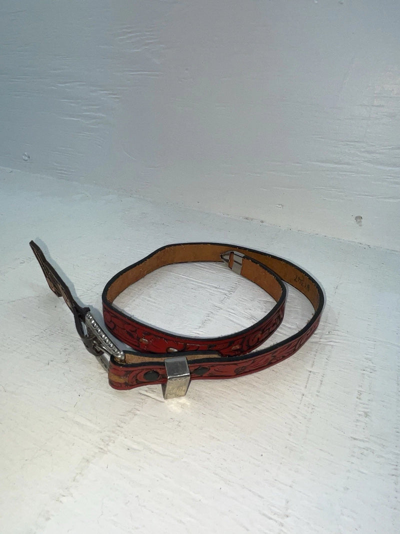 New Red Genuine Leather Chambers Tooled 20” Belt #WY347 NN-52