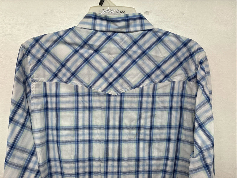 Me Women’s Cumberland Blue Plaid Long Sleeve Pearl Snap XL II-92