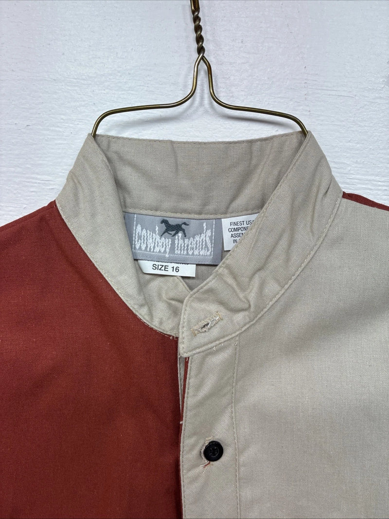 New Kids Cowboy Threads Tan Orange Long Sleeve Button Up Size 16 DD-81
