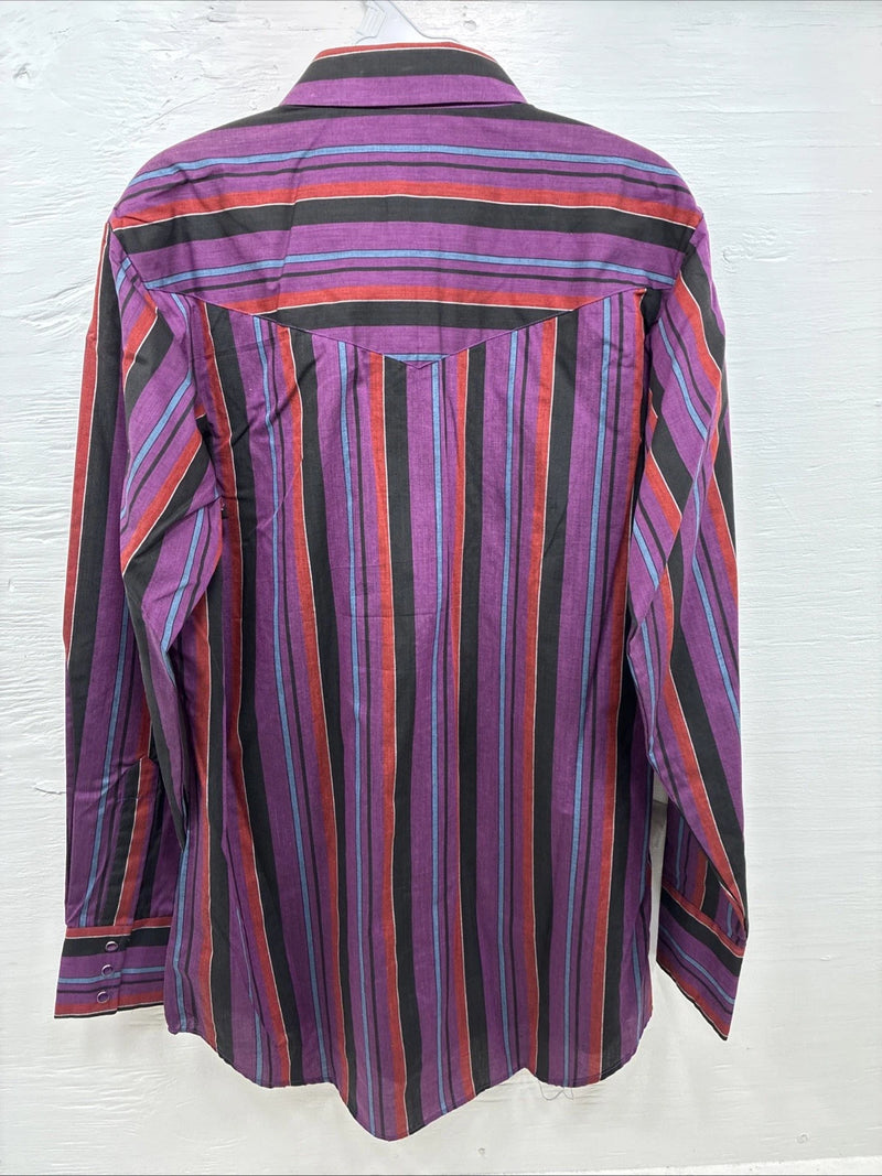 New Men’s ELY Cattleman Purple Stripe Long Sleeve Pearl Snap 15.5 Medium AA-112