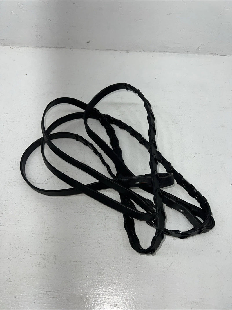 New Silver Fox Black Genuine Leather Braided 60” English Reins #20-8578-2 Y-21