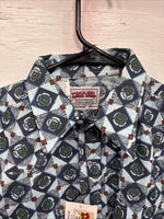 New Mens Denver Blue Design Long Sleeve Pearl Snap 14.5 Small AA-80 