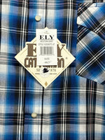 New Men’s ELY Cattleman Blue Western Flannel Short Sleeve Pearl Snap 4XL E-73