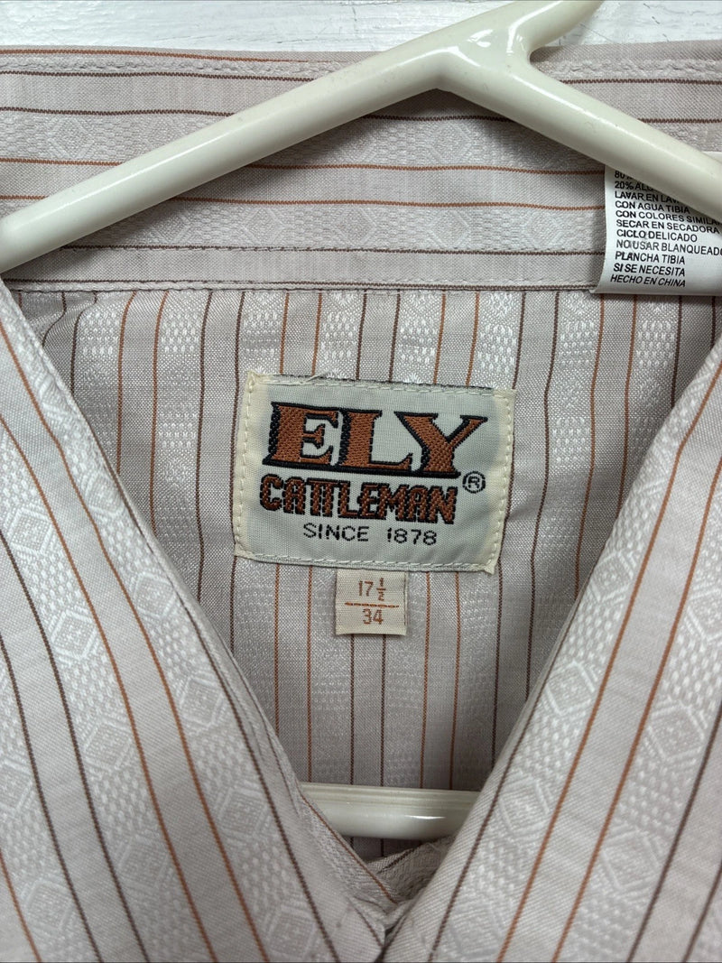 New Men’s ELY Cattleman Pink Stripe Long Sleeve Pearl Snap 17.5 XL O-62