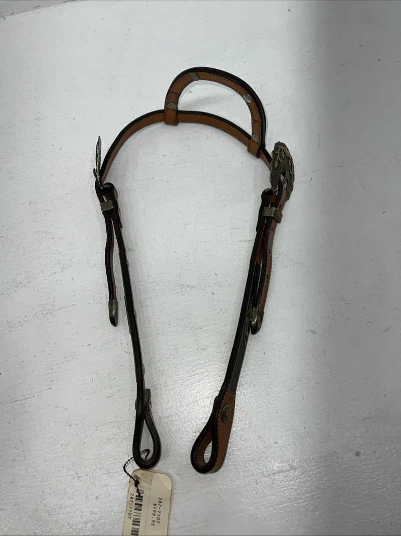 New Circle Y One Ear Leather Metal Plate Headstall #287-7107 U-37