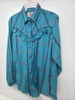 New Women’s Country Charmer Blue Plaid Long Sleeve Pearl Snap Medium KK-40