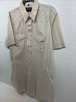 New Men’s White Horse Tan White Stripe Short Sleeve Pearl Snap XL O-72 