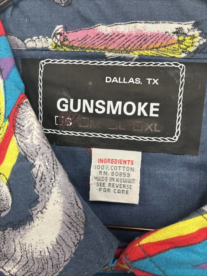 New Men’s GunSmoke Blue Western Design Long Sleeve Button Up Medium V-75