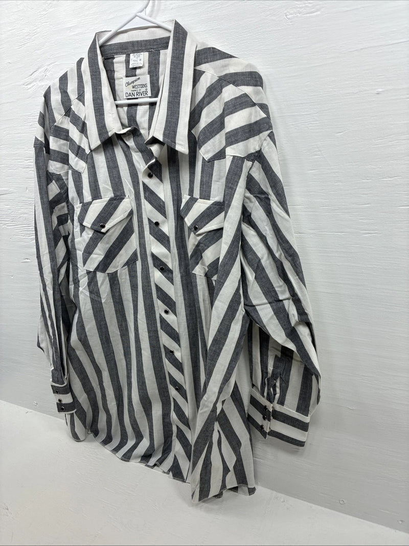 New Men’s Champion Western Grey White Strip Long Sleeve Pearl Snap 3XL E-53
