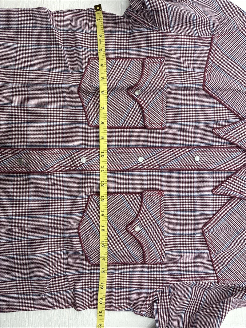 New Men’s Champion Western Red Plaid Long Sleeve Pearl Snap 15 Medium AA-64