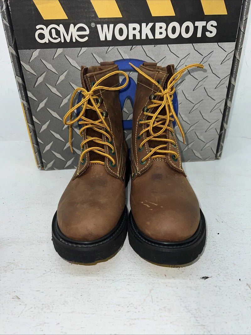 New Women’s Brown Lace Up Acme Work Boots. 08070 7.5 7 1/2 M. 17-84