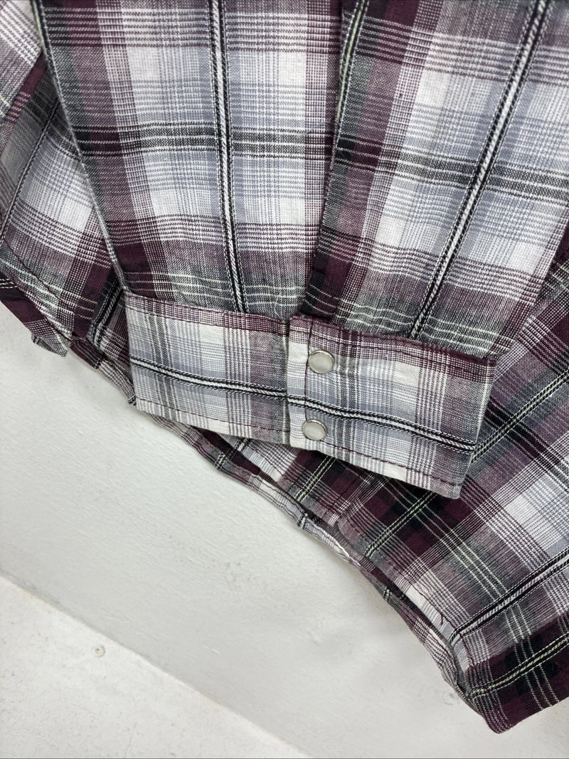 New Women’s Cumberland Purple Plaid Long Sleeve Pearl Snap 3XL GG-33