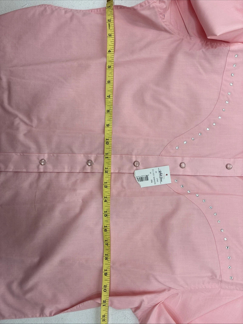 New Women’s White Horse Pink Gem Long Sleeve Pearl Snap Medium LL-60