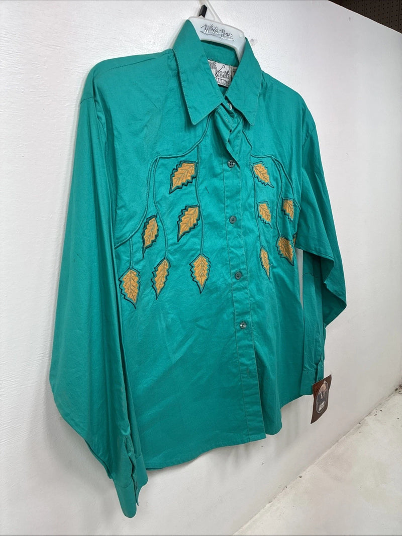 New Women’s Mine & Bills Blue Designed Long Sleeve Button Up Size Small YY-60