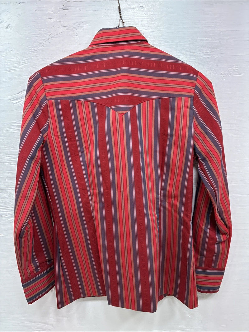 New Women’s H Bar C Red Stripe Long Sleeve Pearl Snap Size 34 DD-23