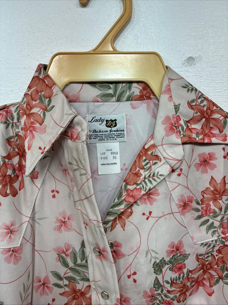 New Women’s Dickson Jenkins Pink Floral Long Sleeve Pearl Snap Size 32 MM-56