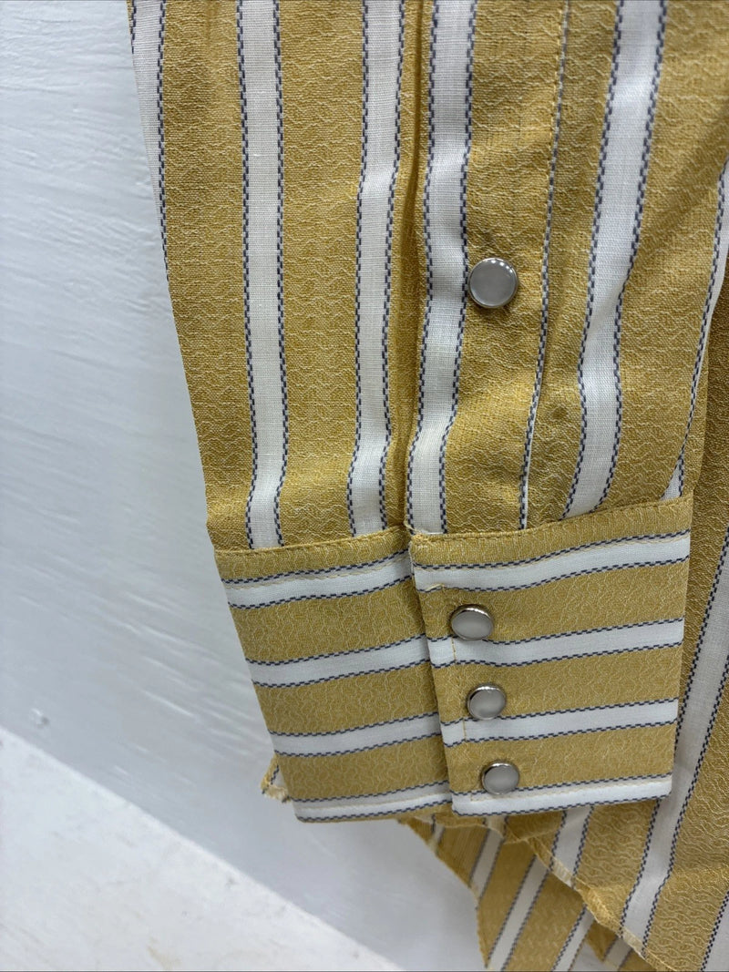New Men’s Fenton Yellow Stripe Long Sleeve Pearl Snap 16 Large CC-69