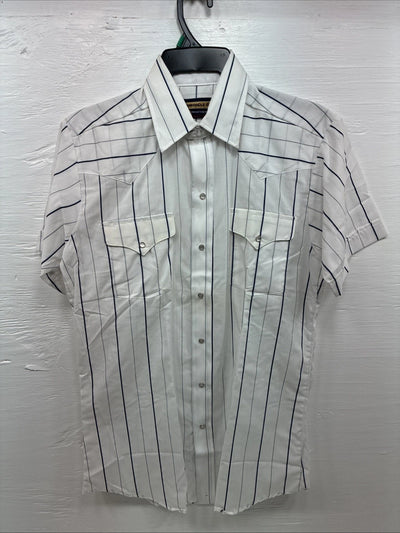 New Men’s Panhandle Slim White Stripe Short Sleeve Pearl Snap 15.5 Medium V-20