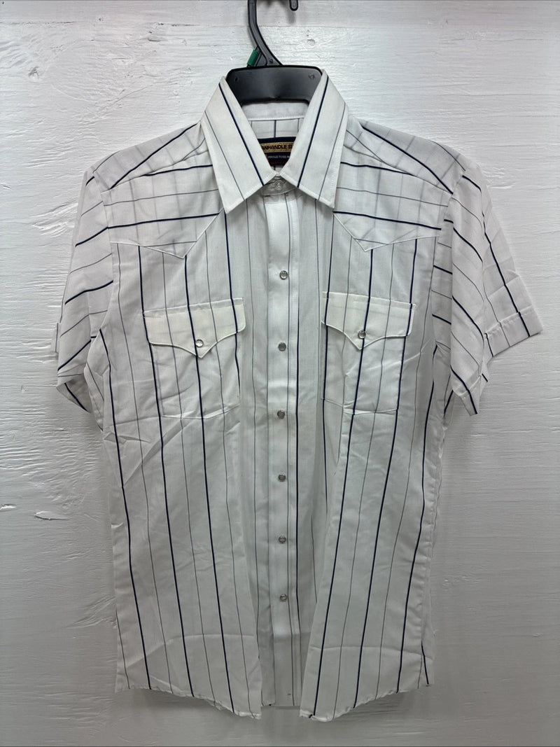 New Men’s Panhandle Slim White Stripe Short Sleeve Pearl Snap 15.5 Medium V-20