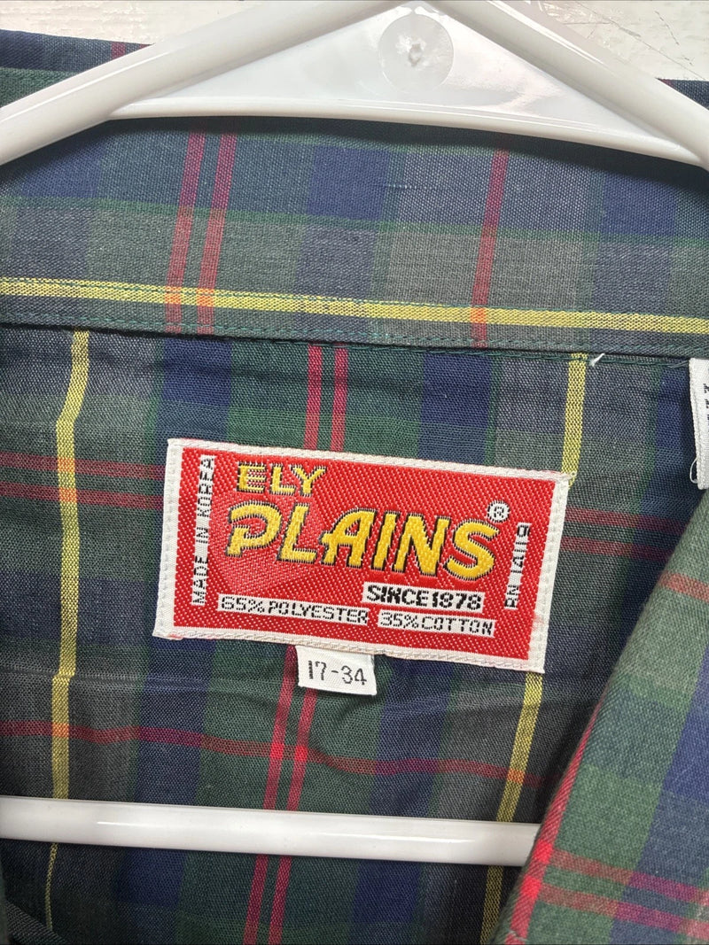 New Men’s ELY Plains Green Plaid Long Sleeve Pearl Snap 17 X 34 XL T-24