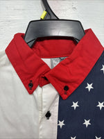 New Men’s Cowboy Threads Red White Blue Long Sleeve Button Up Large Q-57
