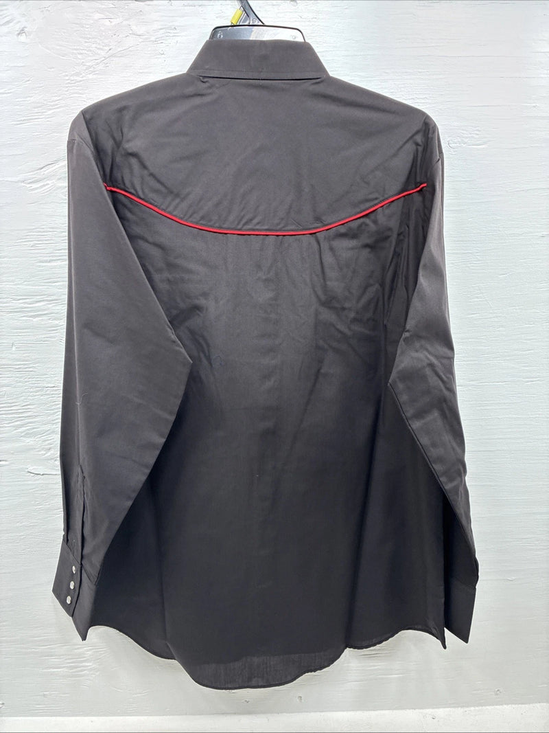 New Men’s ELY Cattleman Black Flag Design Long Sleeve Pearl Snap Large V-49
