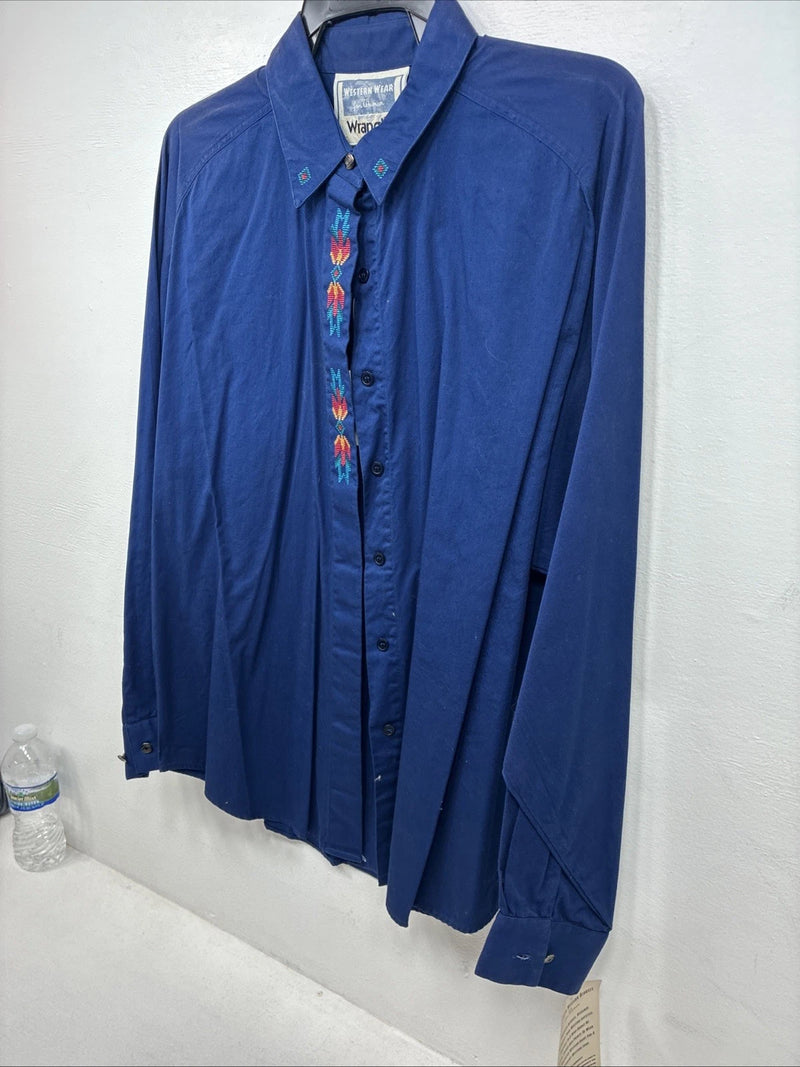 New Womens Wrangler Blue Designed Long Sleeve Button Up Large II-86