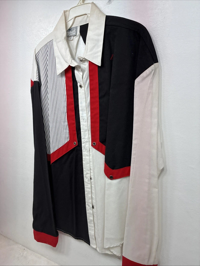 New Women’s Cowboy Threads Black White Red Long Sleeve Button Up Large TT-126