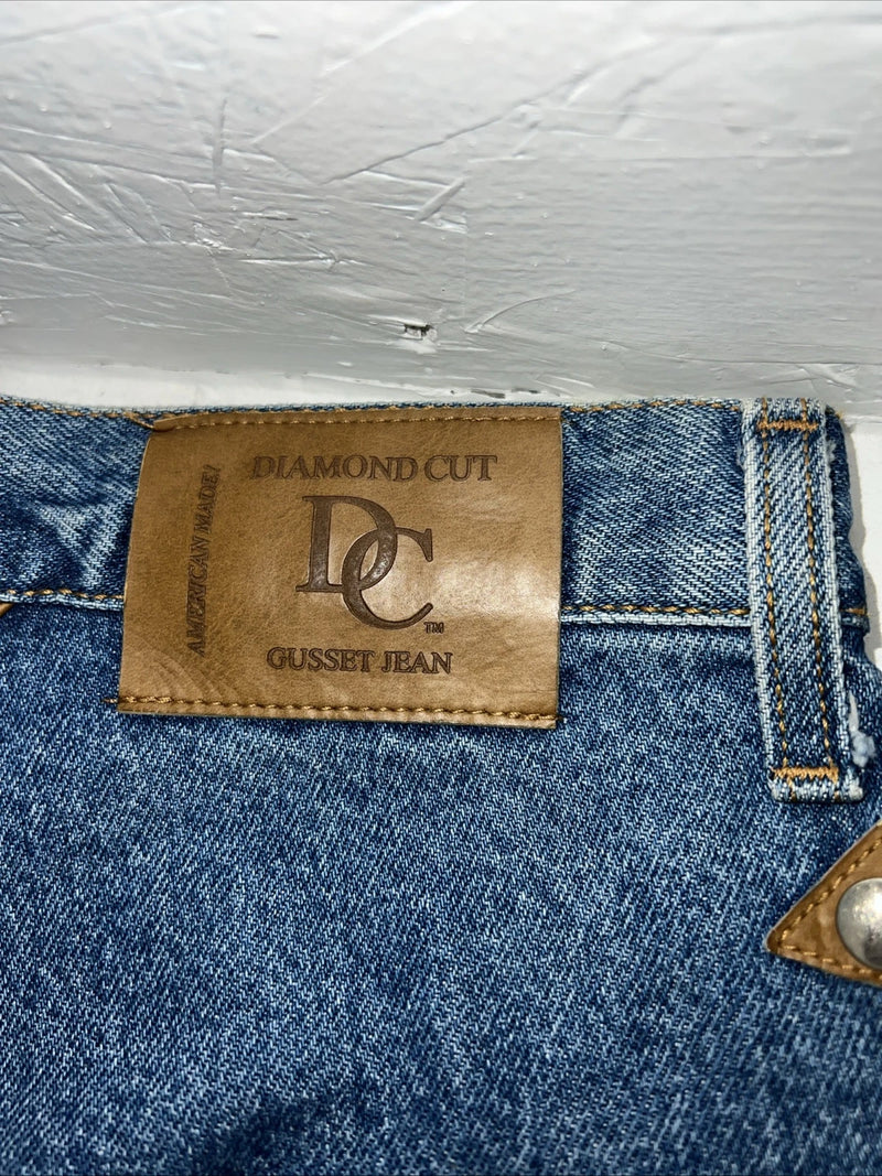 New Women’s Diamond Cut Gusset Regular Fit Leather Denim Jeans. 15/16x36 L-17