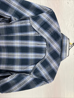 New Men’s ELY 1878 Blue Gray Plaid Long Sleeve Pearl Snap Large V-30 