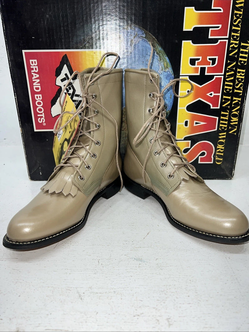 New Women’s Tan Lace Up Texas Brand Cowboy Boots. 4498 6.5 6 1/2 M. 19-120