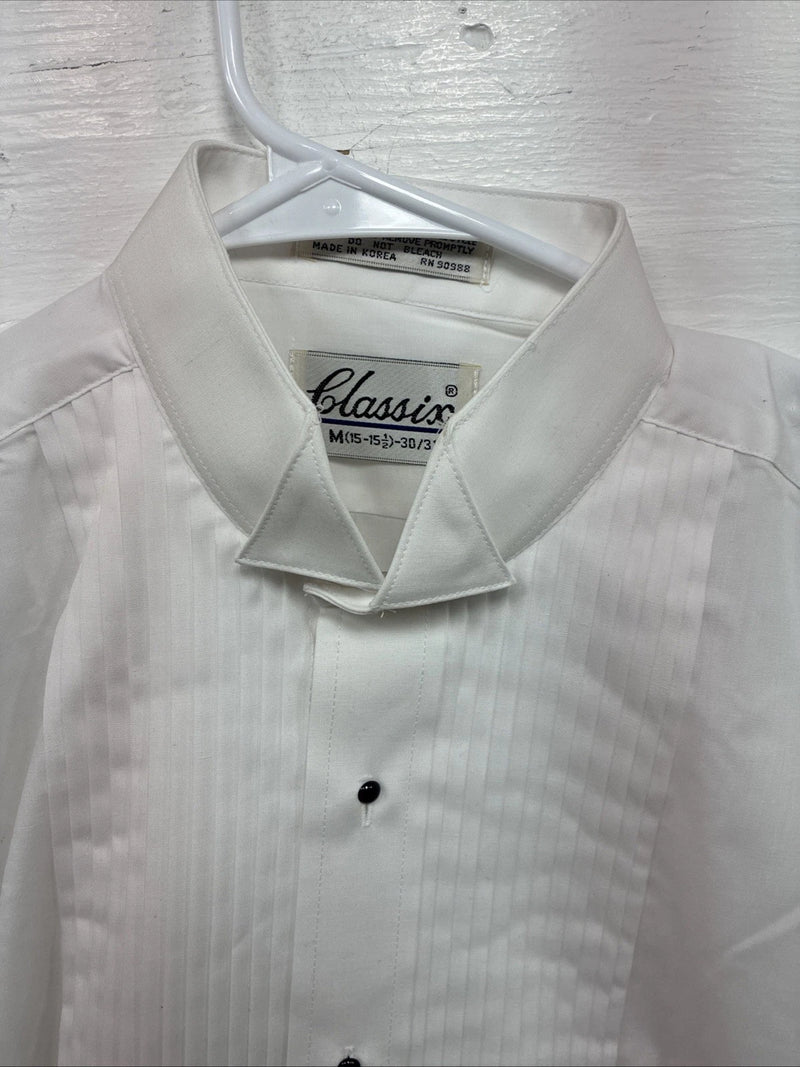 New Classix White Long Sleeve Button Up English Shirt Medium X-91