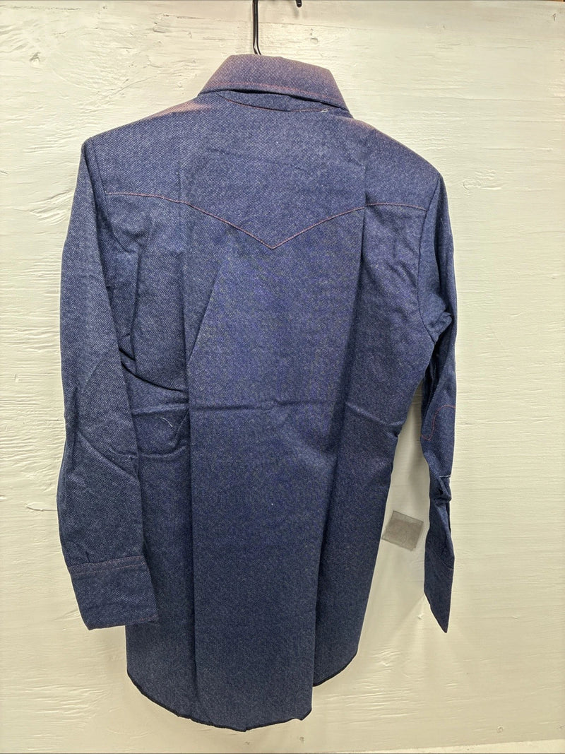 New Men’s Karman Blue Jean Long Sleeve Pearl Snap 14.5 Small AA-2