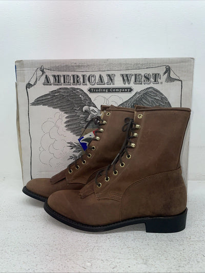 New Men’s Brown Lace Up American West Cowboy Boots. 6992 7.5 7 1/2 E W. 1-92