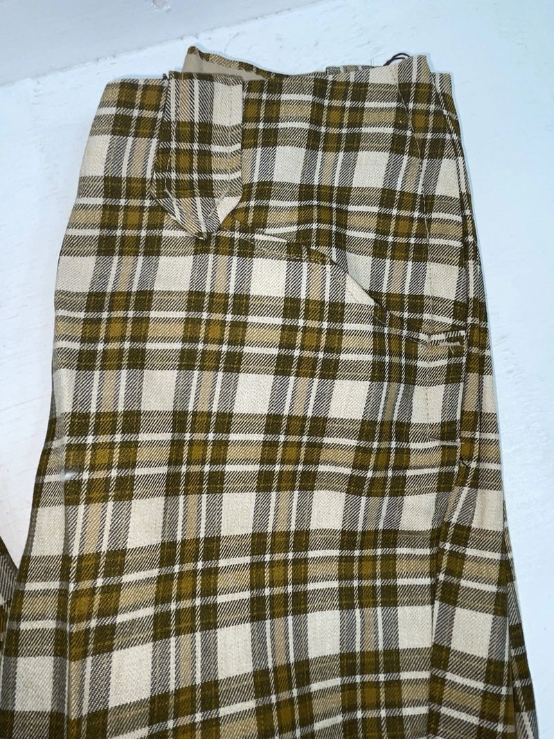 New Vintage Brown Plaid Ranch Polyester Pants SS-92