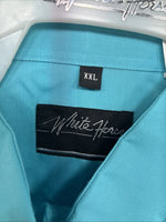 New Women’s White Horse Blue Long Sleeve Pearl Snap 2XL GG-37