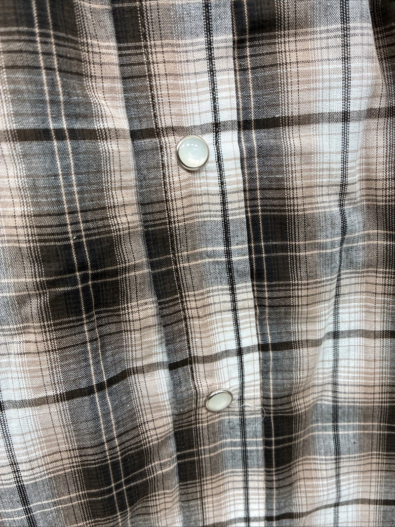 New Men’s ELY Cattleman Brown Plaid Long Sleeve Pearl Snap XL O-42