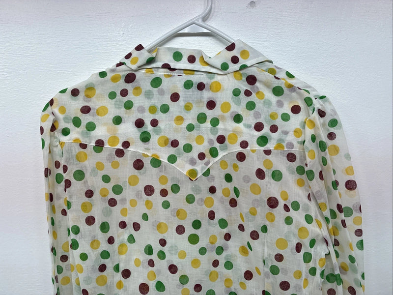 New Women’s H Bar C Polkadot Long Sleeve Pearl Snap Size 38 II-77