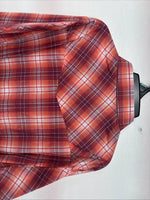 New Women’s Cumberland Pink orange Plaid Long Sleeve Pearl Snap XL GG-61