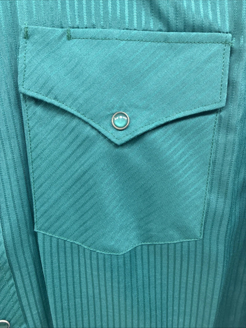 New Men’s ELY Cattleman Green Stripe Long Sleeve Pearl Snap Large X-20