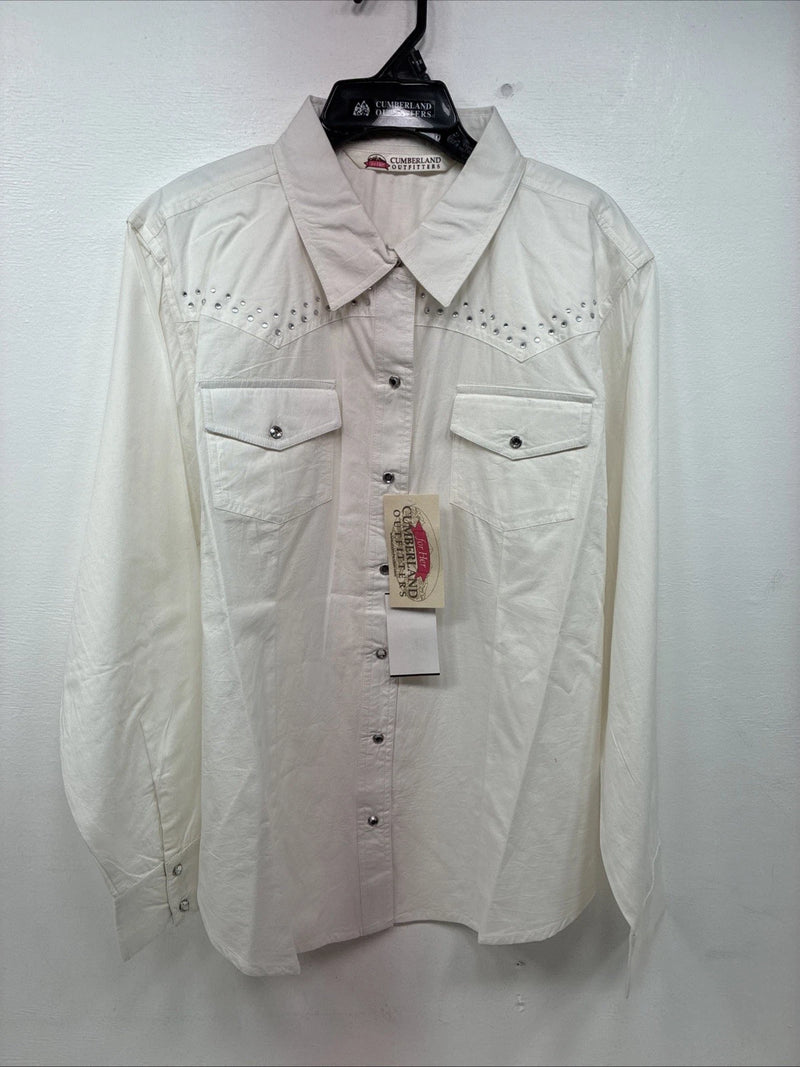 New Women’s Cumberland White Gen Long Sleeve Pearl Snap 1XL GG-88