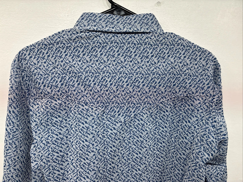 New Women’s Miller Blue Deigned Long Sleeve Pearl Snap 15.5 Large LL-59