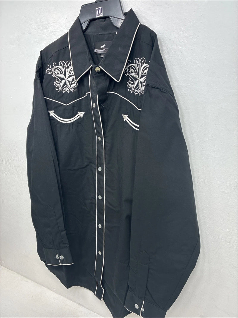New Woman Western Express Black Deigned Long Sleeve Pearl Snap 2XL GG-50