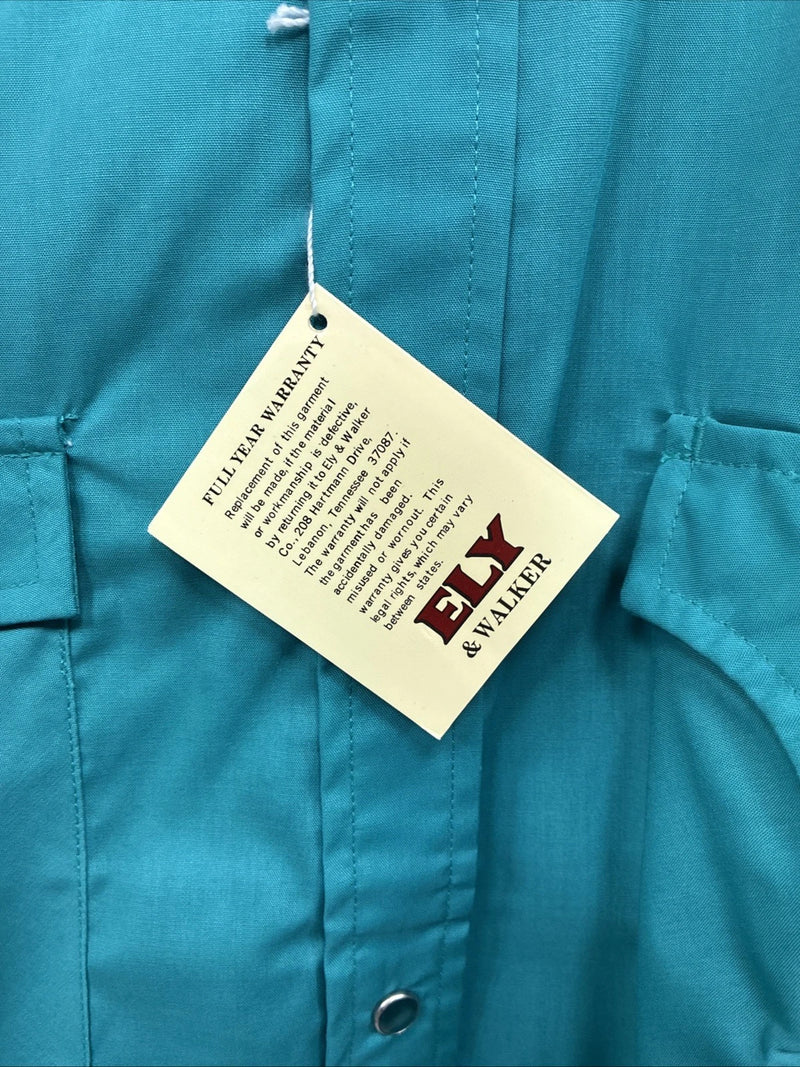 New Men’s ELY Cattleman Teal Short Sleeve Pearl Snap 16 Large X-63